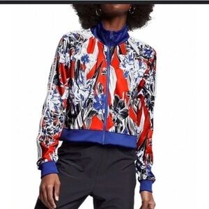 Nike Women's Red and Blue Floral Jacket. Size L